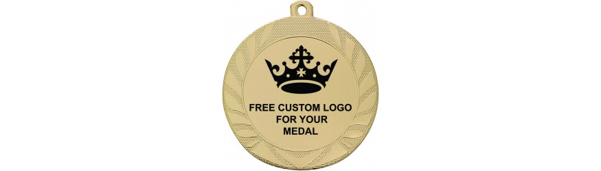 70MM IRON CUSTOM CENTRE MEDAL - GOLD, SILVER OR BRONZE